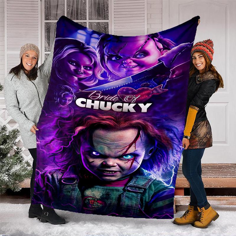 Chucky Horror Print Flannel Blanket, Soft Warm Lightweight Throw Blanket for living Room,Sofa Bed Camping office