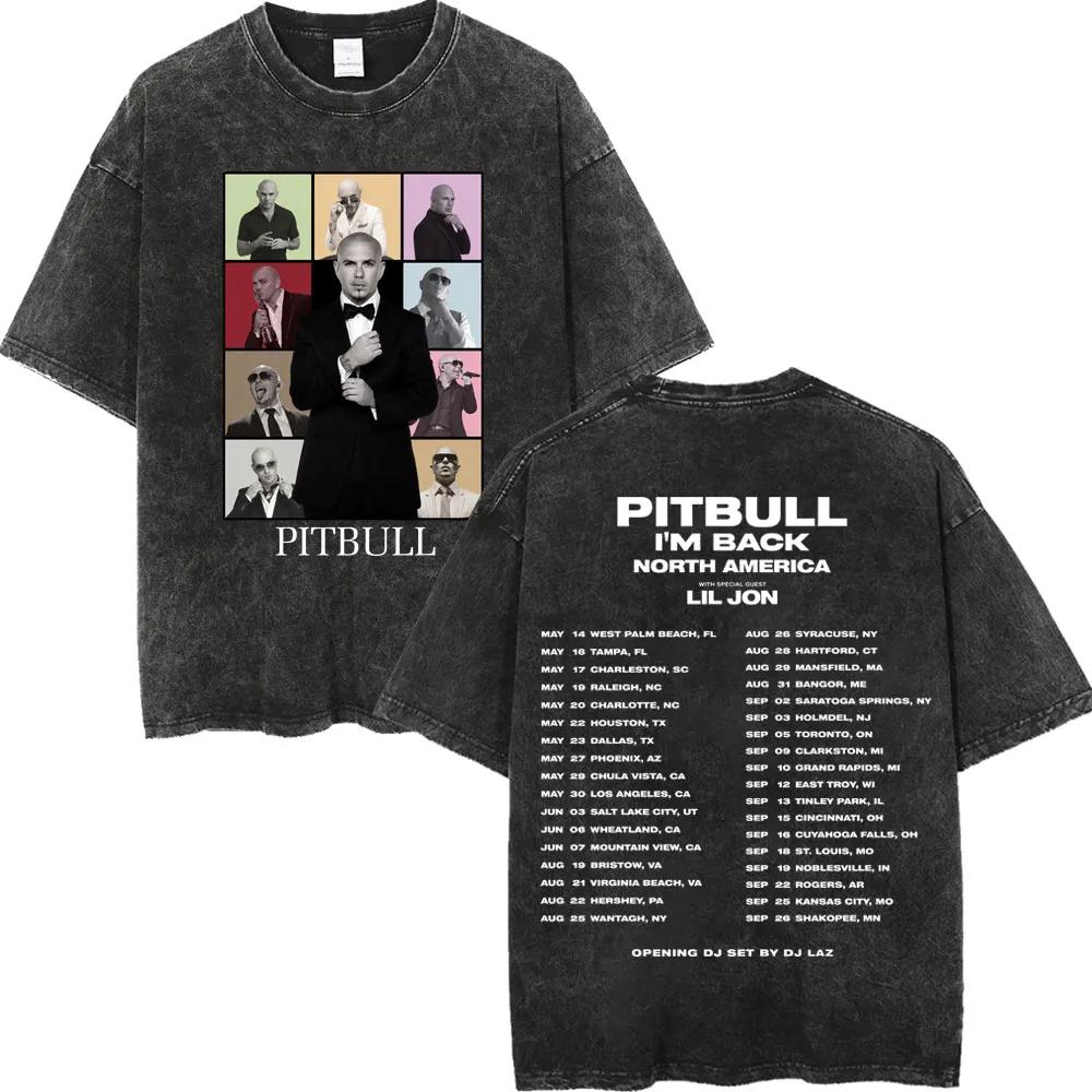 Винтажная стираная футболка Pitbull I'm Back Tour 2026 Рэпер Mr. Графические футболки со всего мира Мужские Женские Модный Тренд Хип-хоп Футболки16