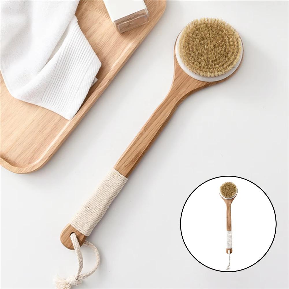 Long Handle Back Scrubber Soft Hair Swine Bristle Bath Brush Durable Bamboo Bath Brush  Home