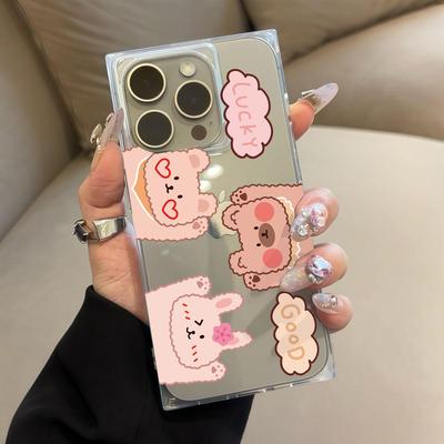 Прозрачный квадратный чехол-трубка для защиты iPhone 13 11 12 15 Plus 14 Pro Max 16 ProMax, устойчивый к окислению, с милым узором медведя