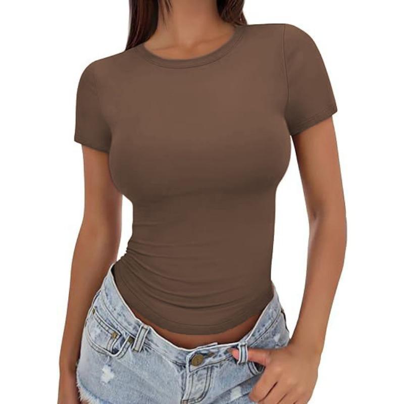 DAFIFY Женские модные повседневные летние весенние однотонные блузки и рубашки с короткими рукавами и круглым вырезом с принтом