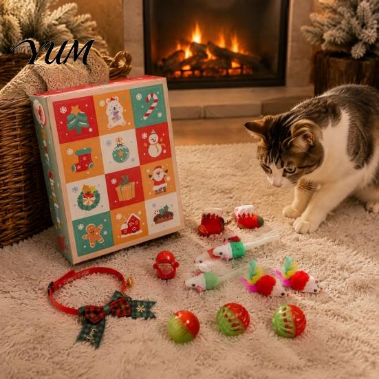 Festive Pet Gift for Cat Lovers Christmas Advent Calendar 2026, 12 Days Toys Set Countdown Cats with Interactive Mice, Balls, Plush Toys, Holiday