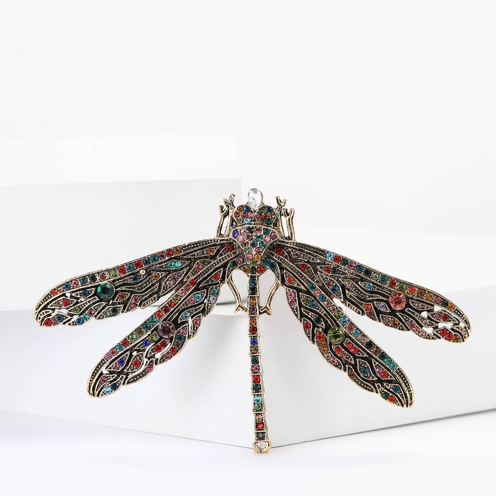Light Luxury Retro Alloy Rhinestone Dragonfly Brooch Exquisite And Versatile Women'S Suit Cardigan Corsage Jewelry Pin