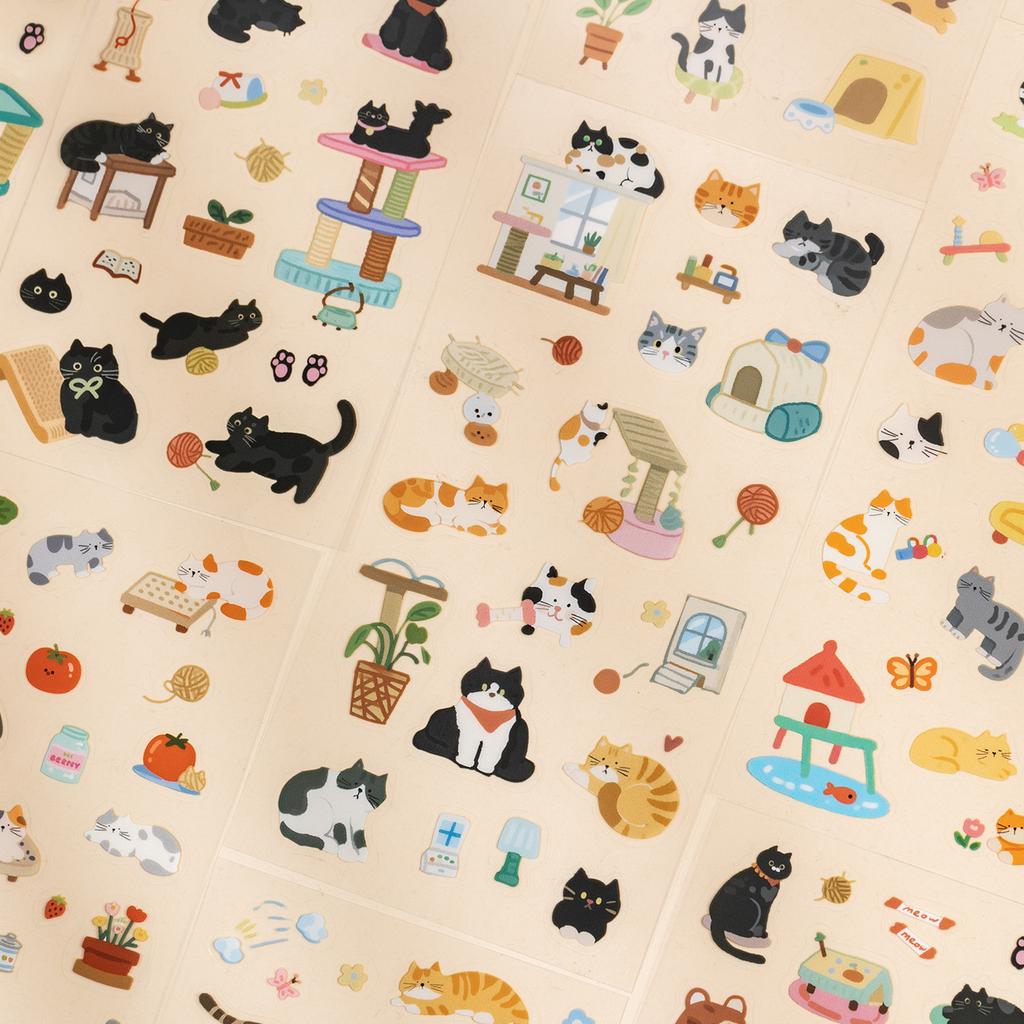 JIAMEI 2sheets Meow Diary Series Kawaii PET Cartoon Stickers DIY Diary Album Scrapbooking Journal Aesthetic Stationery Stickers