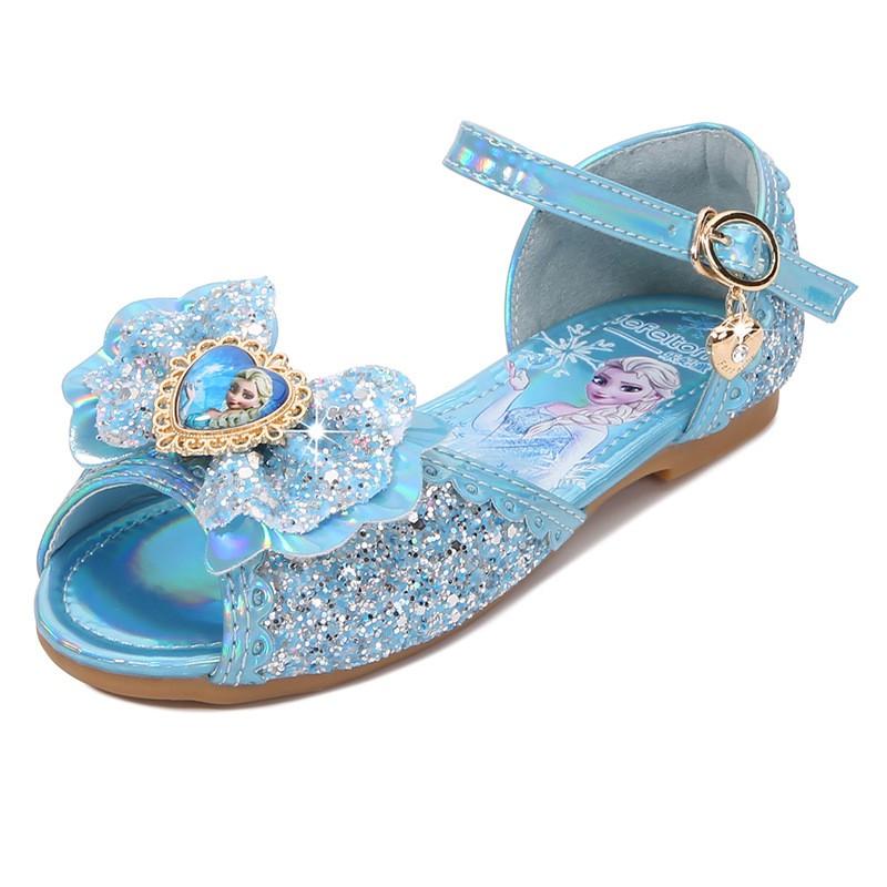 Girls Princess Flat Sandals Blue Pink Roman Shoes Soft Sole Buckle Kids