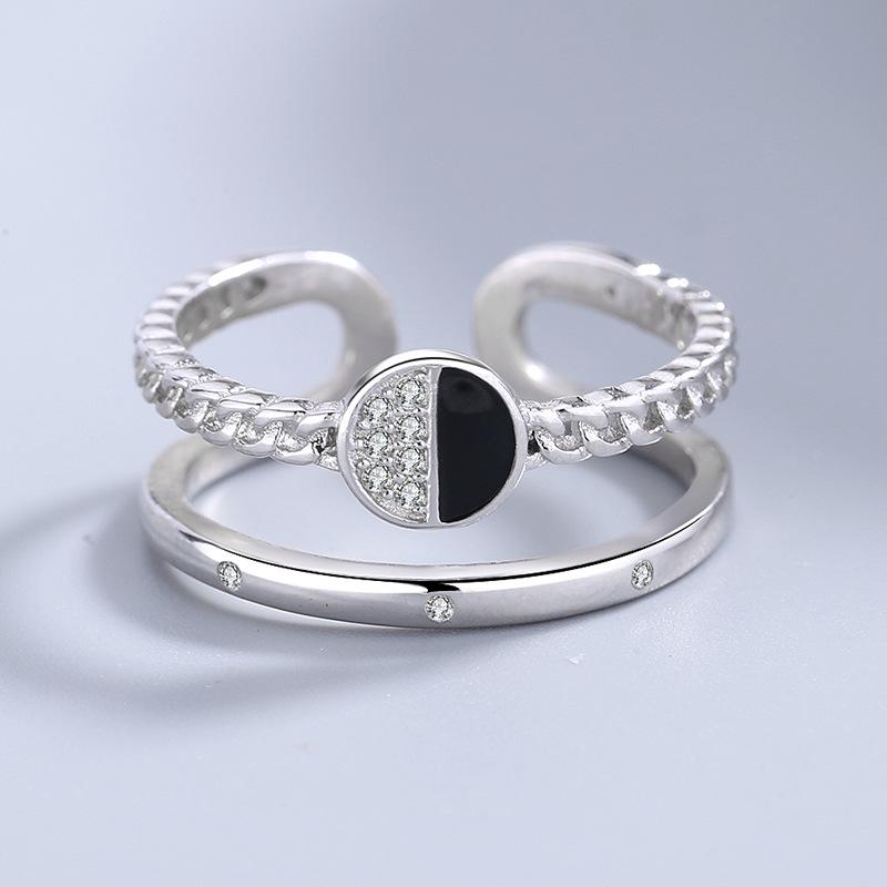 Двухслойное открытое кольцо из стерлингового серебра 925 пробы, корейское модное индивидуальное универсальное ювелирное изделие, регулируемое кольцо, серебряные украшения