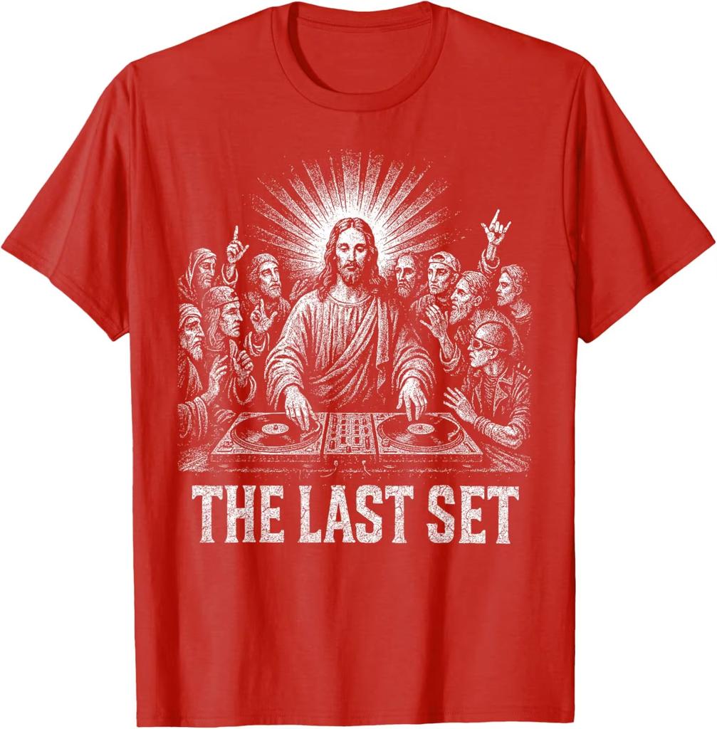 Мужская футболка Jesus Last Set Rave 100% Хлопок Унисекс Круглый вырез Короткий рукав Свободный крой Y2k Популярный Мода Y2k Короткие рукава Классический