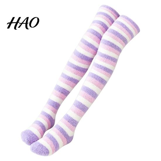 Thickened Coral Velvet Socks 1 Pair Women Thigh High for Winter, Fleece Leg Non Slip Winter Warmer Long Stockings, Fluffy Warm Over Knee Boot