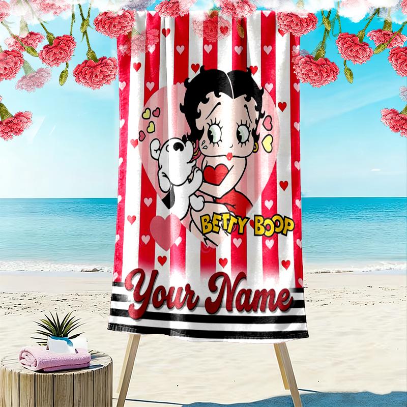 Custom NameBetty Boop, Valentine's Day, Heart Beach Towel Soft Microfiber Summer Towel Quick Dry Absorbent Towel for Beach Swimming Pool Travel