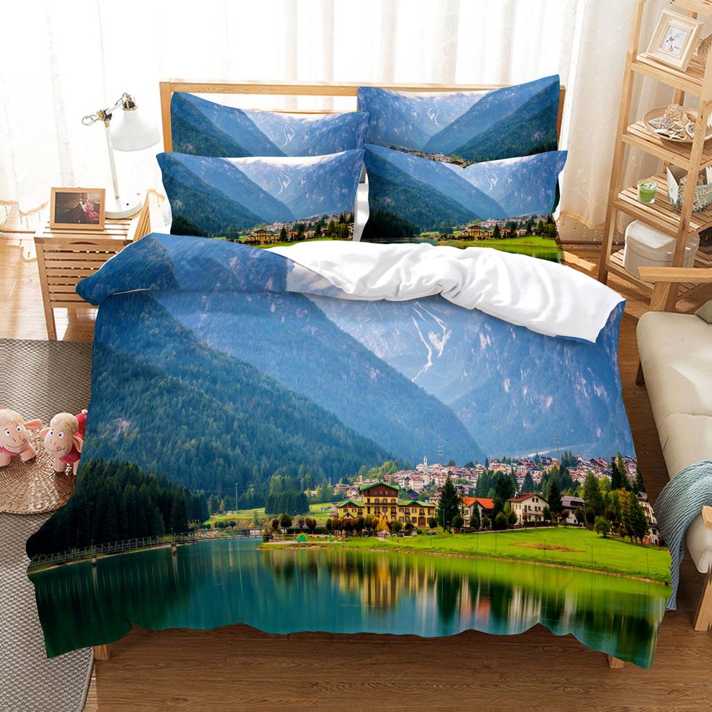 Building Famous Landscape Bedding Set For Bedroom Soft Bedspreads For Bed Home Comfortable Polyester Duvet Cover With Pillowcase