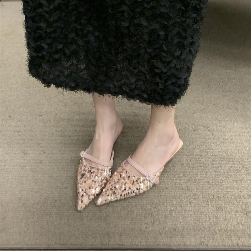 NEW Flat Shoes Female Summer Woman Pantofle Slippers Casual Slides Platform Beach Denim Luxury Soft Fashion Glitter High Heeled