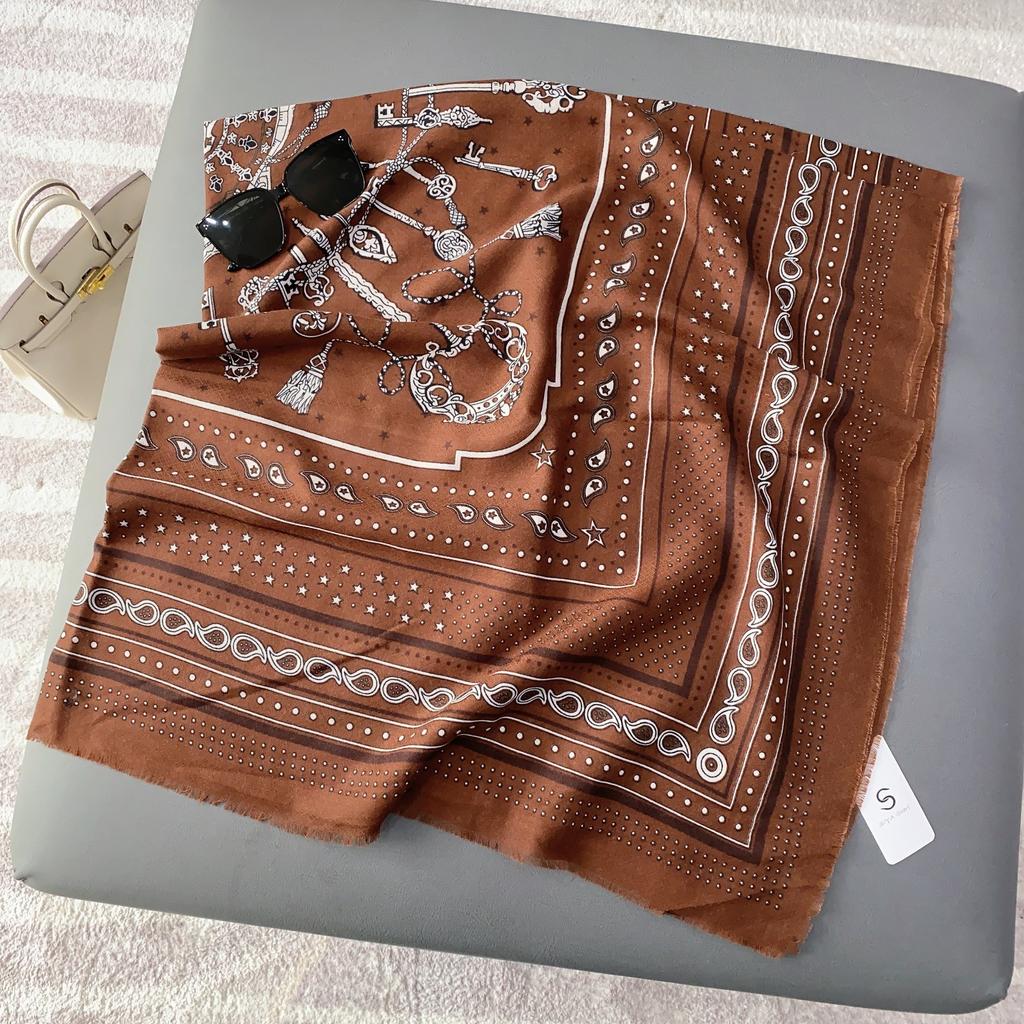 New Printed Tassel Large Square Scarf Women's Spring Thin Fashion Versatile Silk Scarf Shawl Mother's Day Gift for Mother