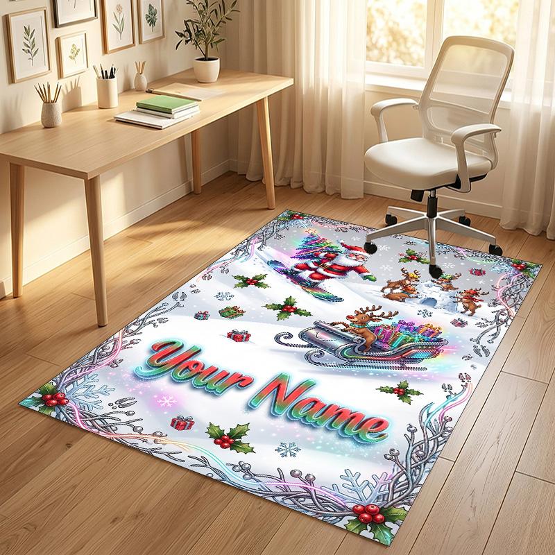 Christmas Theme Crystal Velvet Rug Personalized Custom Name Text Soft Floor Mat Home Decor