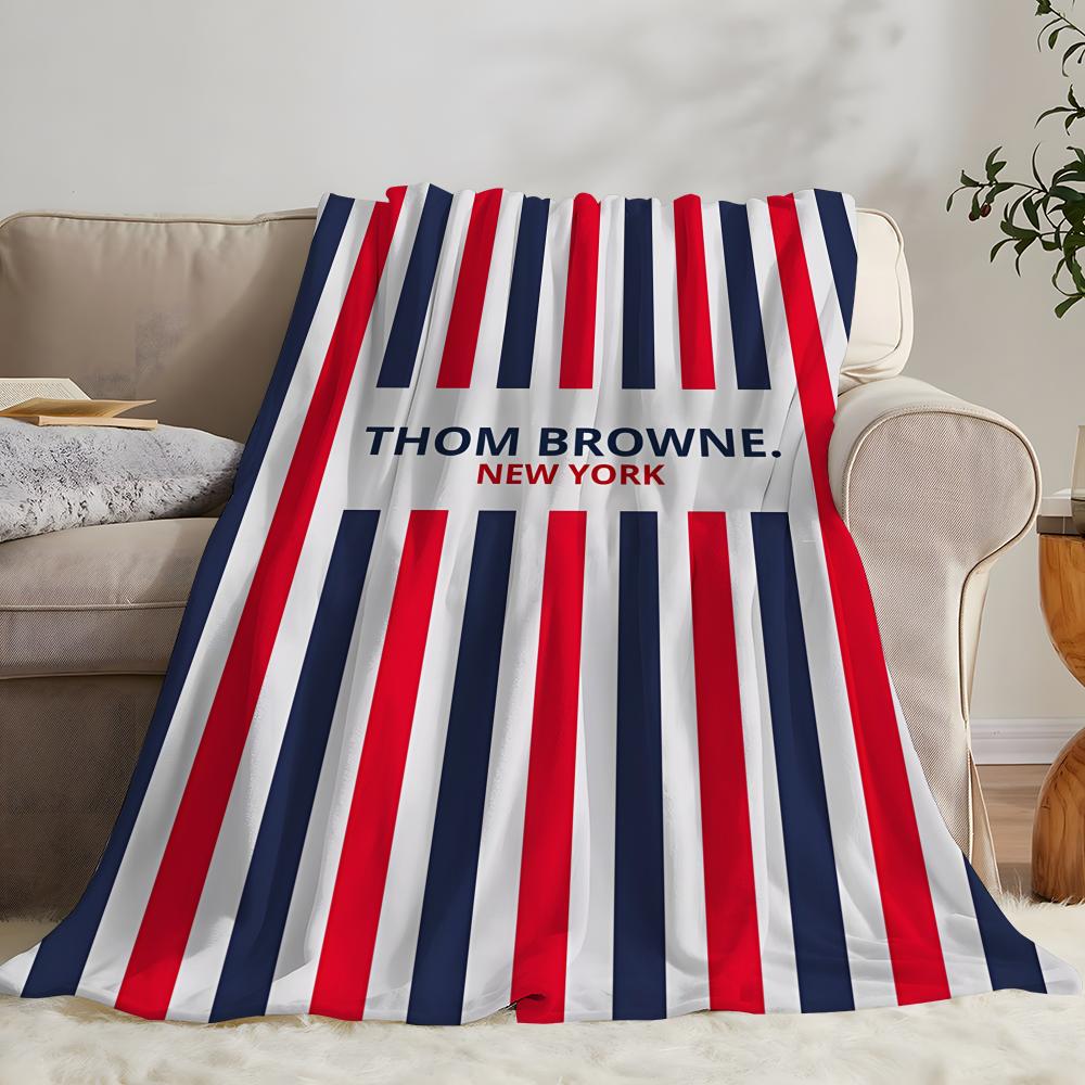 Trendy Brand T-Thom B-browne Throw Cozy Soft Flannel Throw Lightweight Skin-Friendly for Sofa Bed Office & Travel