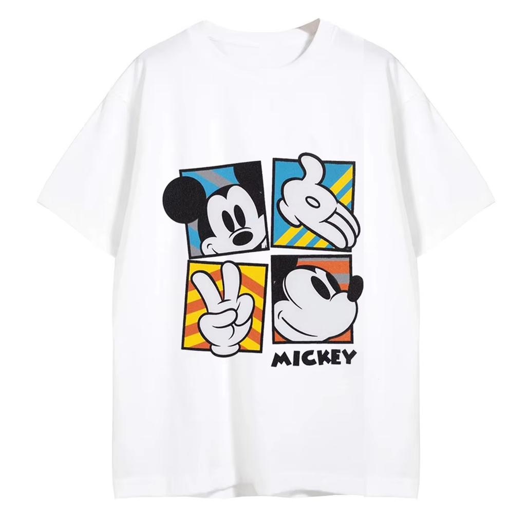 Disney Mickey Cartoon Print Short Sleeve Casual T-Shirt For Men Adult Children's Parent-Child Clothing 100-4XL Men Clothing Tees