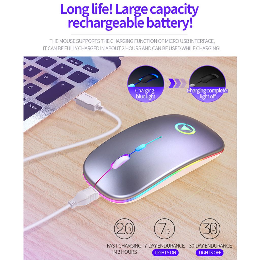 Мышь Plug and Play Портативный Бесшумный Перезаряжаемый Освещенный Беспроводной Офисный Компьютер Ноутбук