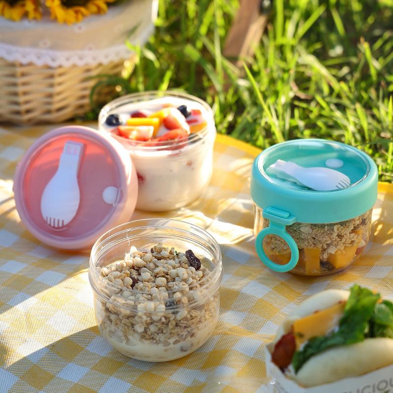 600ml Portable Breakfast Cup Multifunction Transparent Overnight Oat Food Container with Lid and Spoon for Cereal Milk or Yogurt