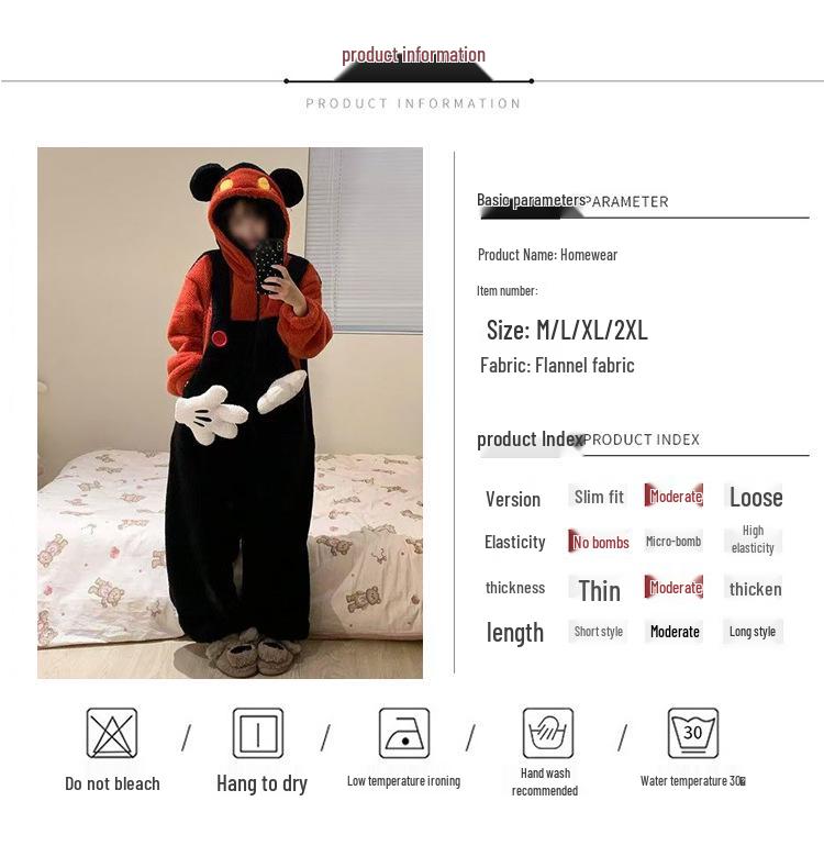 Женская зимняя мультяшная флисовая пижама-комбинезон с капюшоном на молнии - Милый халат 2025