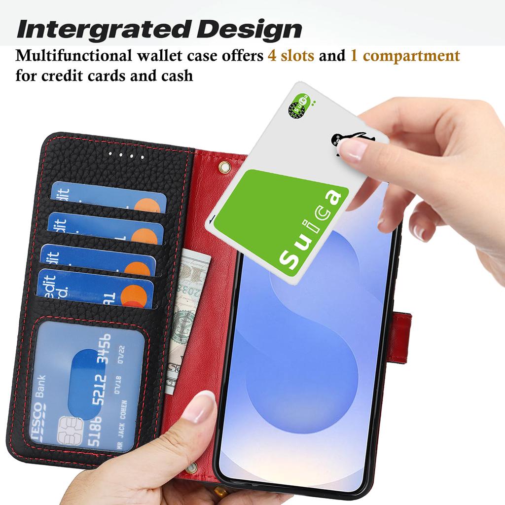 Для Samsung Galaxy S25 Чехол-подставка Текстура личи Натуральная коровья кожа Кошелек Чехол для телефона с RFID-блокировкой