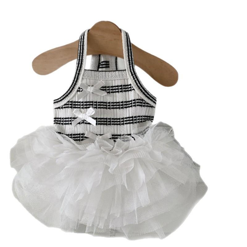 Pet Spring Striped Princess Skirt Cat Mesh Puff Skirt Teddy Schnauzer Tank Top Puppy Dog Clothes for Small Dogs
