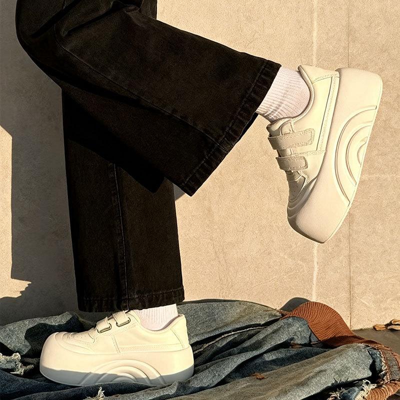 Высококлассные маленькие белые туфли облачная платформа женские 2025 новые весна и осень липучка молочные хуху большая голова уродливые милые туфли-хлебушки