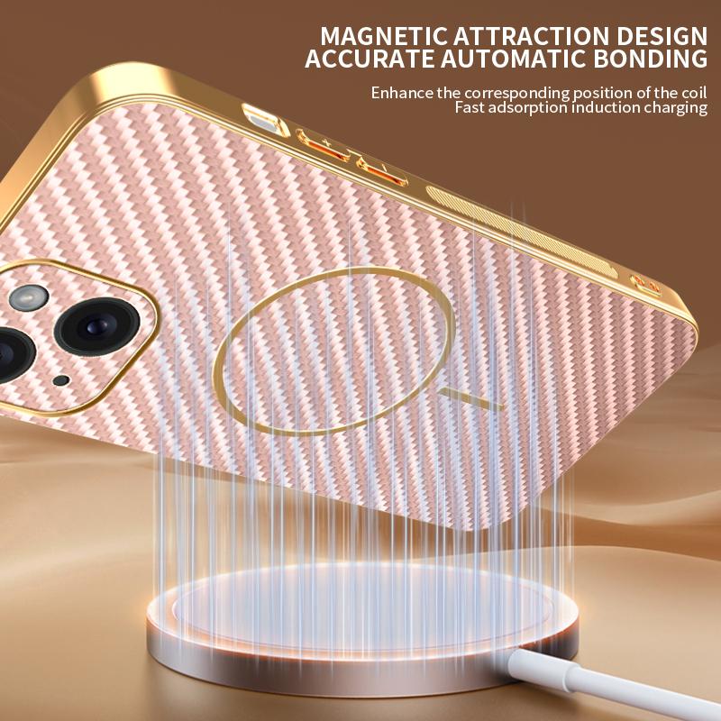 For iPhone 15 Phone Case Carbon Fiber Textured Electroplated TPU Back Cover