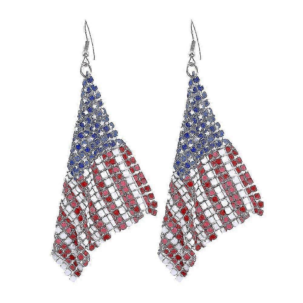 2025 2pcs American Flag Earrings For Women Patrioti Drop Dangle Earrings Alloy Mesh Hook Earrings