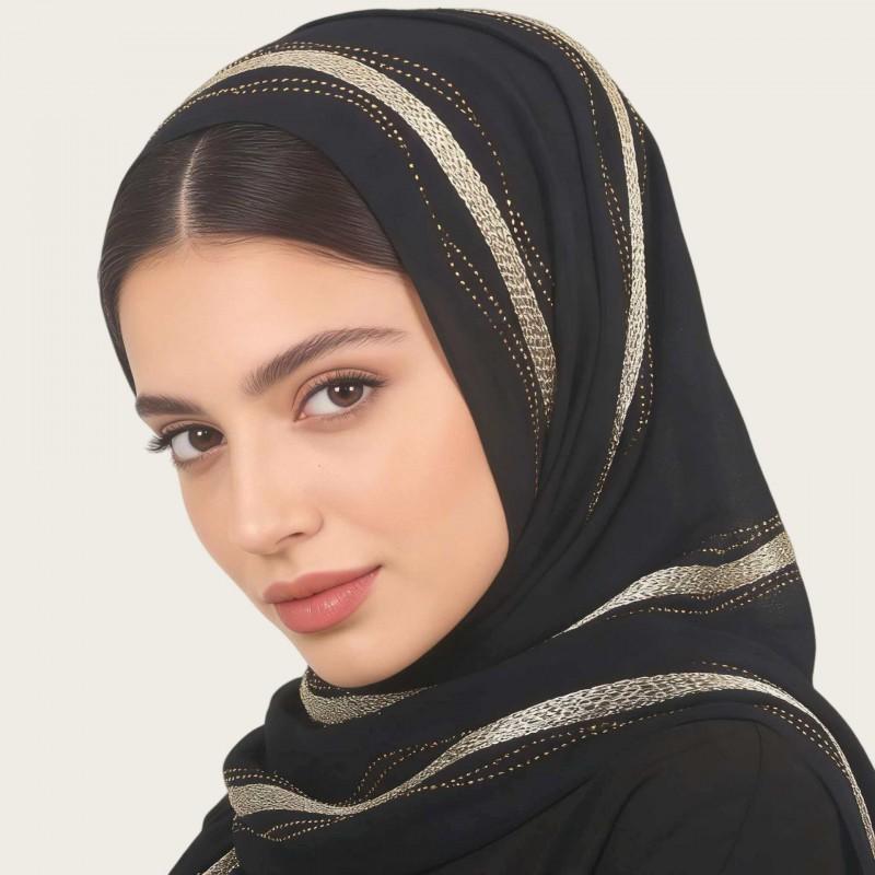Womens Lightweight Chiffon Scarf With Pearl Embellishment Ethnic Print Wrap Shawl UV Protection Cover Head Accessory Daily Wear Travel