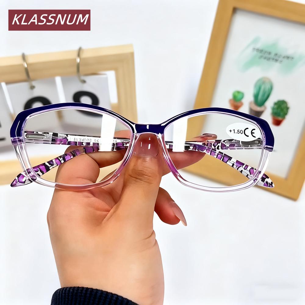KLASSNU Anti-blue Light Reading Glasses For Women Men Cat Eye Transparent Lens Eyewear Computer Presbyopia Myopia Eyeglasses 1.0
