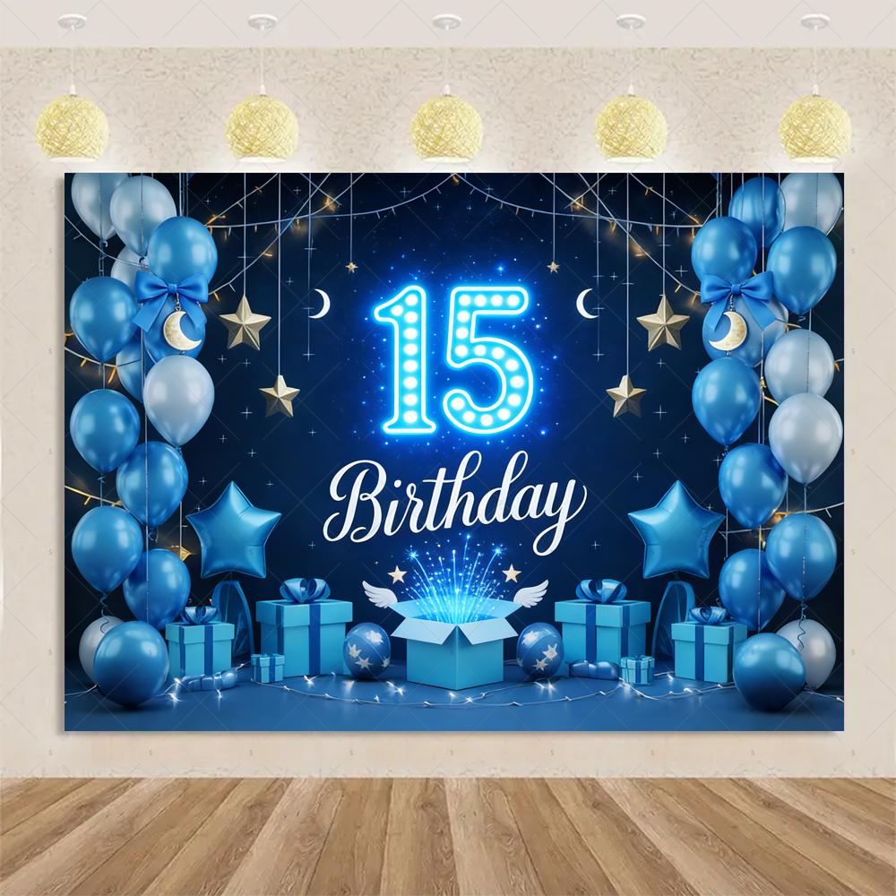 15th Birthday Theme Backdrop Black Gold Glitter Balloon for Women Men Boy Girl Party Decorations Balloon Banner Photography Prop