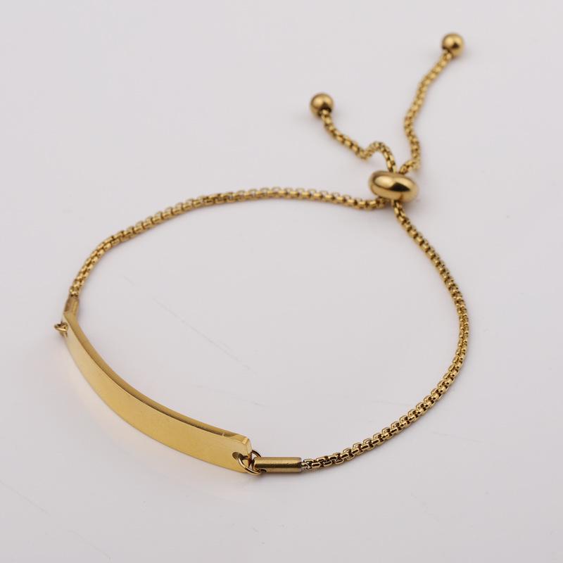 Available: Women's Adjustable Engravable Bracelet - Stainless Steel, Mirror-Polished, Curved Long Bar Design, Noble Temperament.