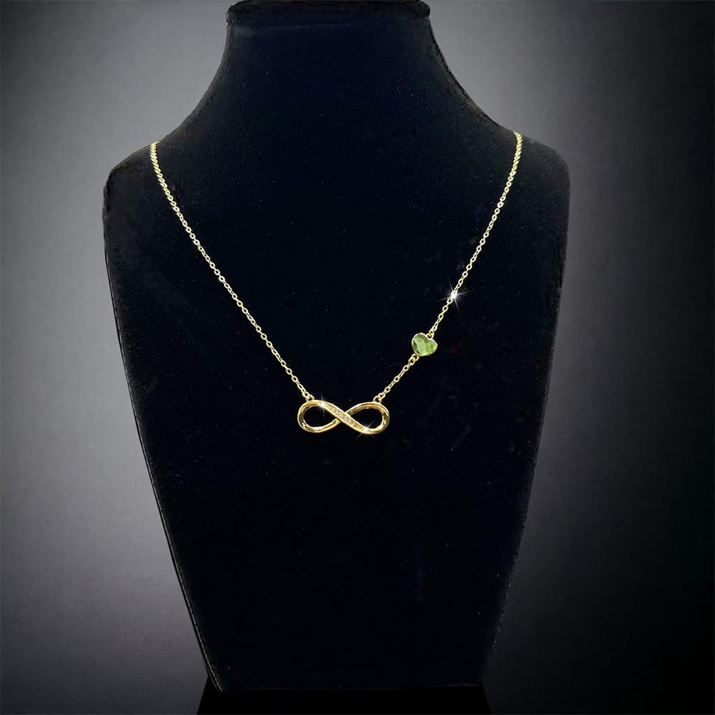 Złoty naszyjnik infinity z cyrkoniami - srebro 925 - pozłacane 24k - peridot - (45cm) - prezent dla kobiet