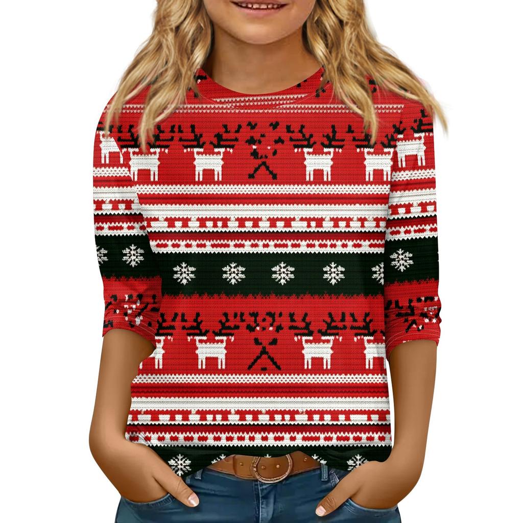 Детская футболка с рукавом 3/4, повседневная футболка с принтом, круглый вырез, блузка-пуловер