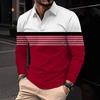 Mens 3D Digital Printed Button Down Long Sleeve Polo Shirt Striped Sweatshirt Long Sleeve Top