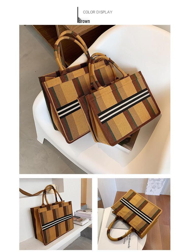 Черно-белая клетчатая сумка-тоут: Универсальная холщовая сумка для работающих женщин с большой вместимостью и стильным дизайном