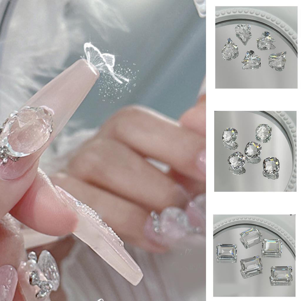5Pcs Pointed Bottom Nail Rhinestones Gems 3D Mixed Shapes Clear Crystals Diamonds for Nail Phone Case Frame Crafts DIY
