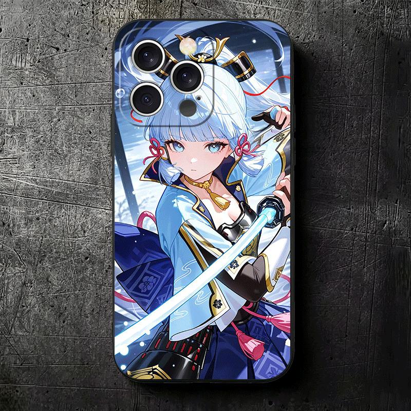 Genshin Impact Камисато Аяка Мягкий чехол для телефона для iPhone 16 16E 17 Air 15 Pro Max 14 Plus 13 Mini 11 12 7 Черная задняя крышка