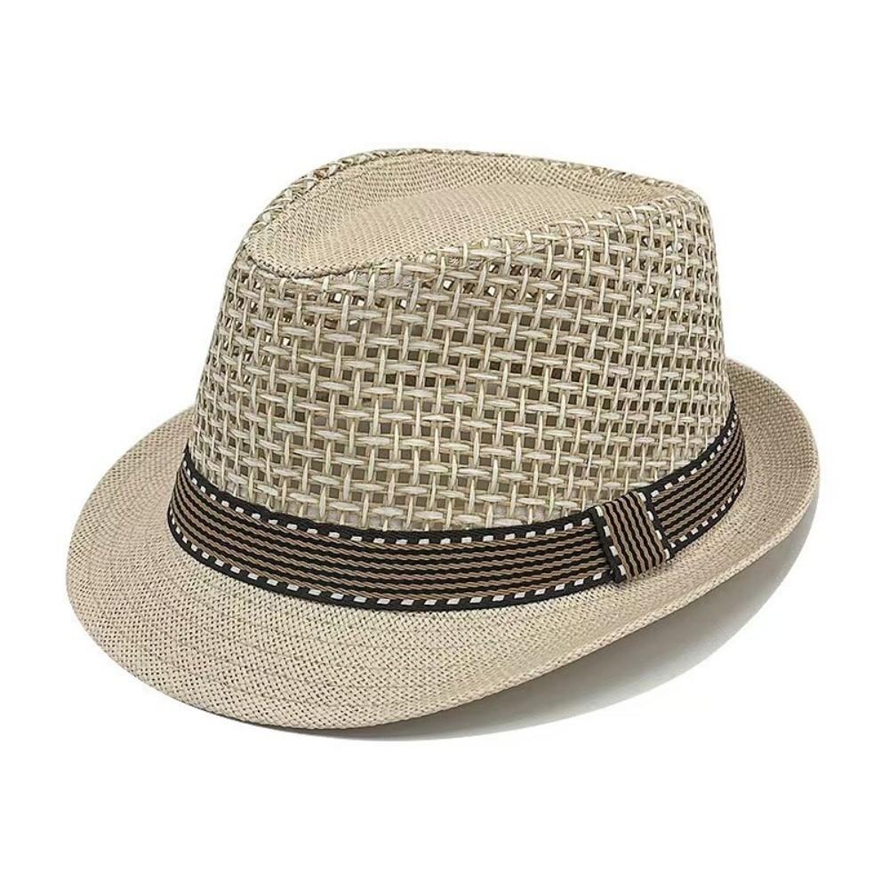 Short Brim Woven Straw Hat Breathable Vacation Beach Cap Sun Cap Men Panama Hat Summer