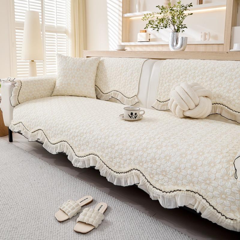 Cream Wind Sofa Cushion Universal In All Seasons New Pure Cotton Summer Seat Cushion Sub-Cover Cloth Towel Fixed Non-Slip Cover