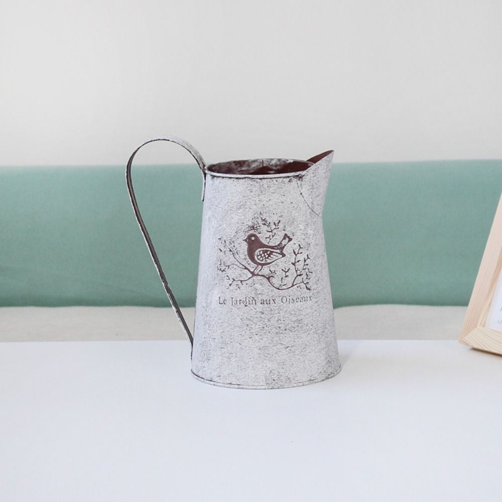 French Script Dried Flower Vase Empty Iron Container Iron Art Bucket  Dried Flowers