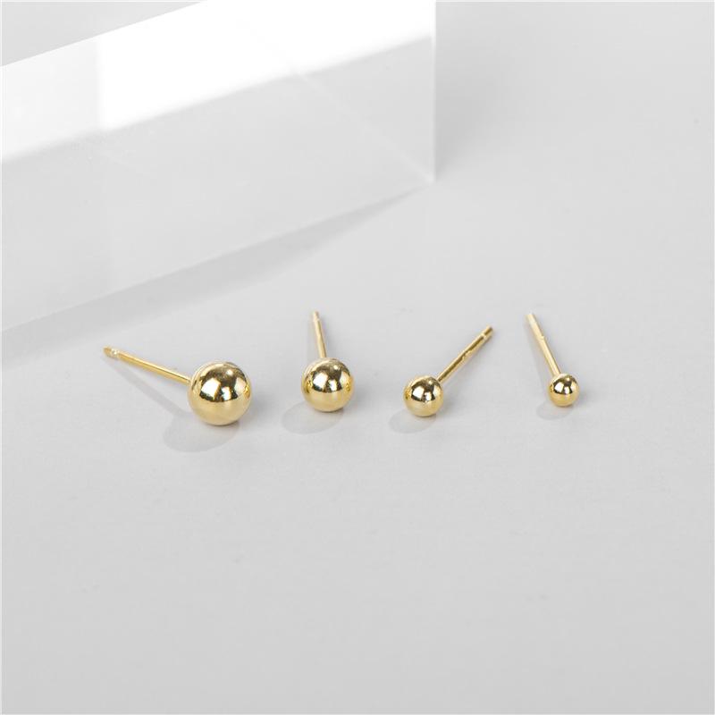Sterling Silver S925 Round Bead Earrings for Women, Fashionable Mini and Simple Design, Basic Silver Bean Style.