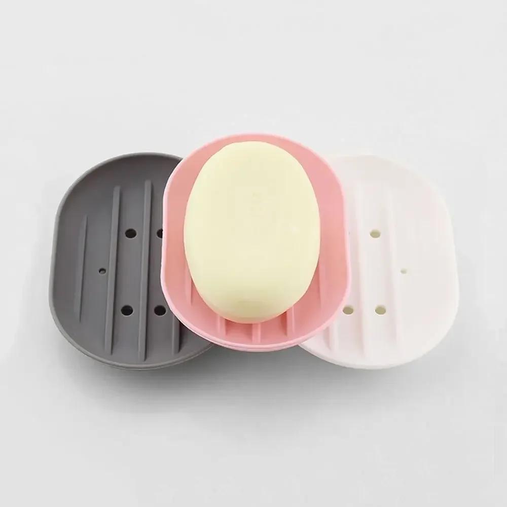 Anti-slip Silicone Soap Stand Draining Soap Box/dish Oval Silicone  Stand Bathroom Soap Box Without Perforation