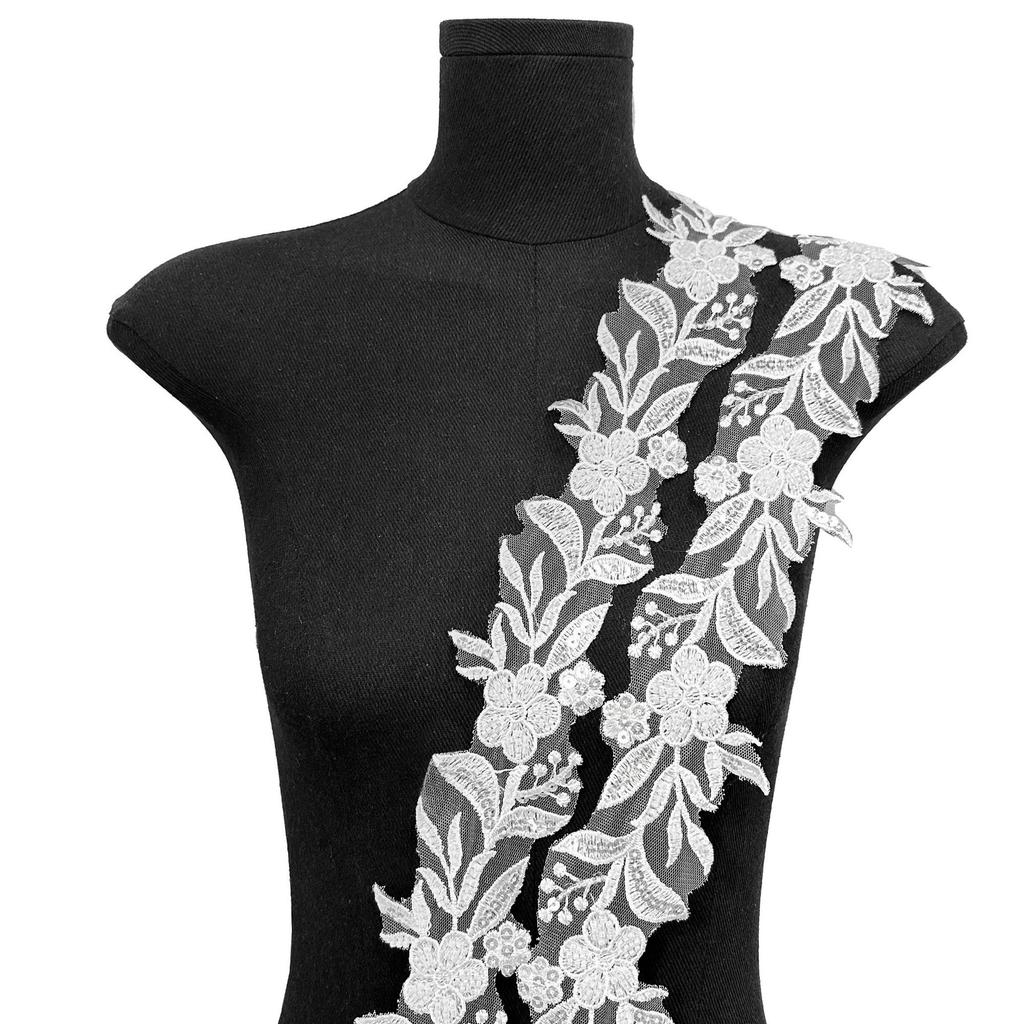 White Mesh Beads Three-Dimensional Flower Barcode Clothing Accessories Wedding Dress Skirt Decorative Lace Accessories