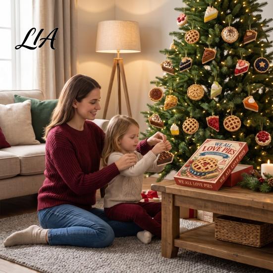 Christmas Party Favors Retro Pie Advent Calendar, 24 Day Countdown Decoration, 2D Acrylic Shape Creative Gifts Ornament Set for Kids Holiday
