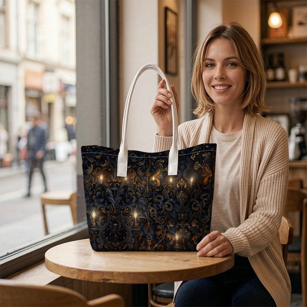 Gothic Candelabra Pattern Tote Bag for Women Daily Use Portable Shopping Shoulder Bag