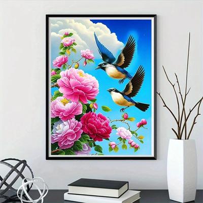 1шт DIY 5D Алмазная картина без рамы, Птицы, привлеченные цветами Алмазная картина, Домашний подарок ручной работы, Безрамные подарки для домашнего декора ручной работы