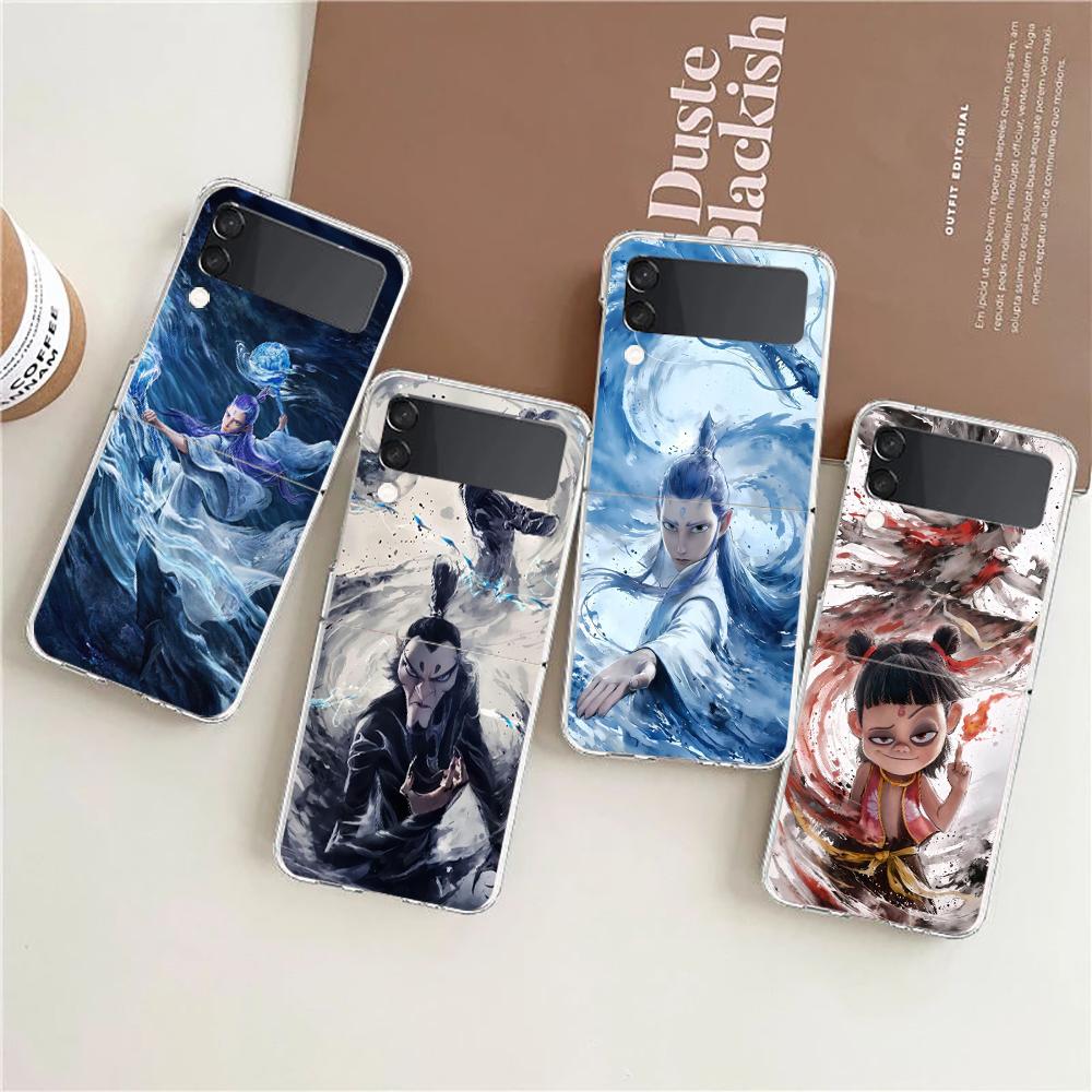 Чехол для телефона Samsung Galaxy Z Flip 6 5 4 Прозрачный для Samsung Z Flip 3 Жесткий ПК Складной корпус Мультяшный Нежа Capas Сумка