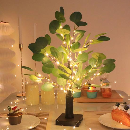 Настольная лампа в виде эвкалиптового дерева с 55 светодиодами, искусственное комнатное растение с подсветкой, имитация бонсай, ночник для спальни, гостиной, офиса