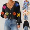 Women's Autumn and Winter New Three-dimensional Embroidery Colorful Flower Splicing Button Cardigan Sweater Short Coat for Women