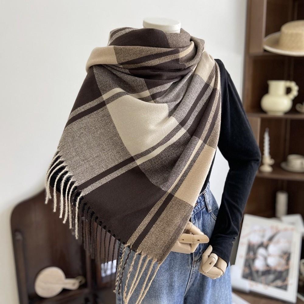 Windproof Plaid Scarf Keep Warm Shawl Wrap Fashion Imitation Cashmere Shawl Girl